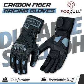 FOXKULL Motorcycle Gloves Touchscreen Anti-Slip with Hard Knuckles Protection Gloves Men Women Motocross Cycling Road Racing Full Figures Gloves (Black (Goose), Medium)