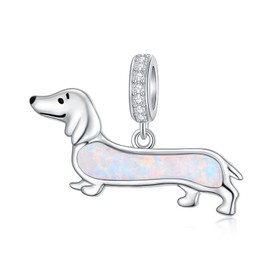 HUKKUN Dachshund Charm Sterling Silver Created Opal Cute Dog Charms Dachshund Jewelry Cham for Bracelets Women