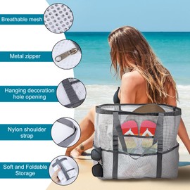 Energather Mesh Shower Caddy Bag, Quick Dry Shower Tote Bag Beach Mesh Bag with Multi-pockets, Portable Hanging Caddy Bag with Handles for Beach, Gym, Dorm (white)