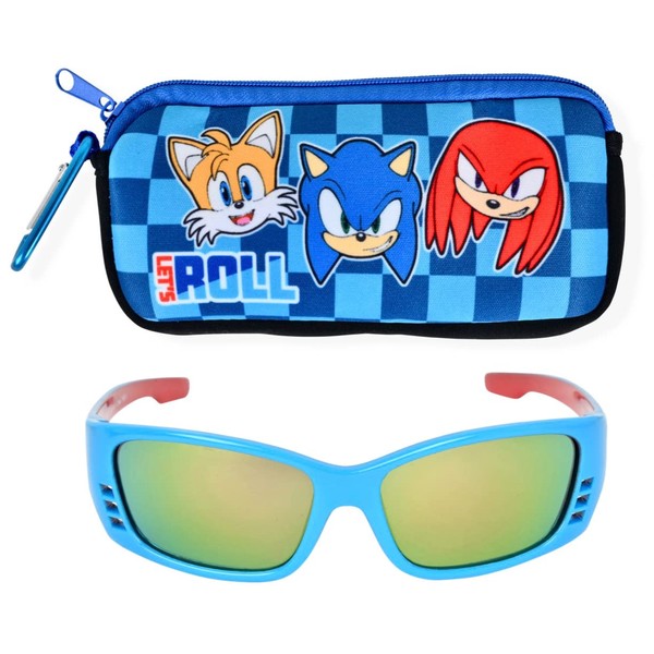 Sonic The Hedgehog Boys Sunglasses For Kids and Glasses Case Set with Carabiner Protective Eyewear for Toddler