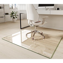 Koonmi Tempered Glass Chair Mat 36"x48" - Premium Office Chair Mat for Hardwood Floors & Low-Pile Carpet with 4 Non-Slip Pads - Thick Scratch-Resistant Surface
