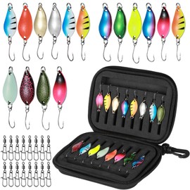 Realure 16 Pcs/3 Sizes Fishing Trout Spinners Set with Storage Box & Rolling Fishing Swivels and Clips 2.5g 3.5g 5g Fishing Spoons Lures Multicolor Metal Fishing Baits for Sea Bass Pike Fishing