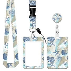 Badge Reels Retractable with Carabiner Reel Clip, ID Name Tag Work Badge Holder Belt Ferrule, Identity ID Badge Holder Cover Case for Office Work Nurse Teacher Student Gifts(Starfish Shell)