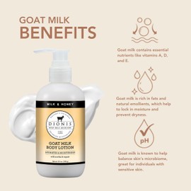 Dionis Goat Milk Hydrating Skincare Cream, Rich & Creamy Daily Moisturizing Milk & Honey Scented Body Lotion For Dry Skin, Made in the USA, Cruelty-Free & Paraben-Free, 8.5 oz Bottle