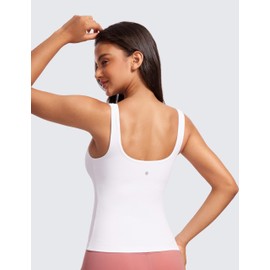CRZ YOGA Butterluxe Workout Tank Tops for Women U Neck Padded Crop Tops Athletic Camisole Tops with Built in Bra White X-Small
