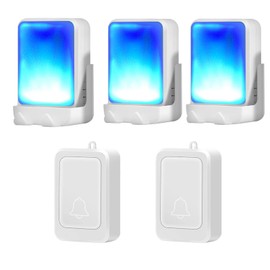 Strong light chime has 7 colors strong light and 4 volume, wireless chime is 600 feet, suitable for home/office, elderly, hearing impaired, 2 transmitters with 3 receivers