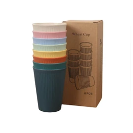 8 Pack Wheat Straw Cups Reusable Drinking Cups, Durable & Lightweight, Perfect for Home, Office, Camping, and Outdoor Use Dishwasher Safe (Multicolored)