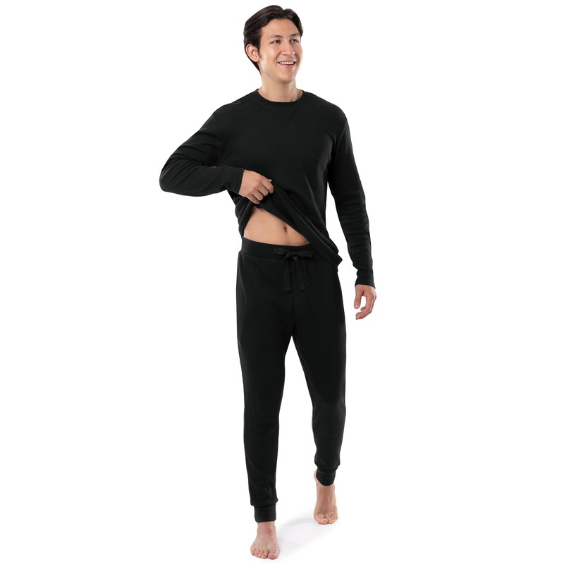 IZOD Men's Waffle Knit Crewneck Top and Jogger Pant Sleep