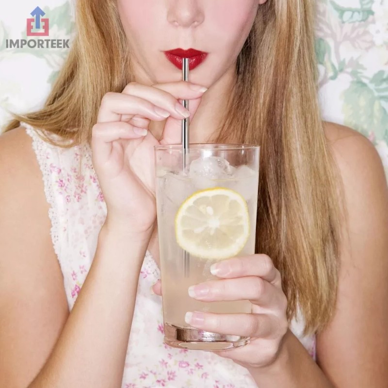 Importeek 2 Popotes Acero Metalico Reusable + Cepillo Limpiador Eco