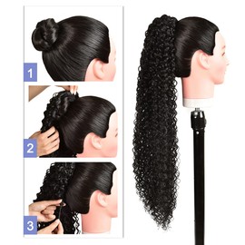 Drawstring Ponytail Extension, 30 inch Long Curly Ponytail Hair Extension Synthetic Hairpiece for Women(1B#, 30 inch)