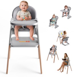 CoziBB Baby High Chair, 6 in 1 Convertible Growing Baby Highchairs for Babies and Toddlers, Baby Chair with Adjustable Dining Tray and Seat, 5-Point Safety Belt, Grey