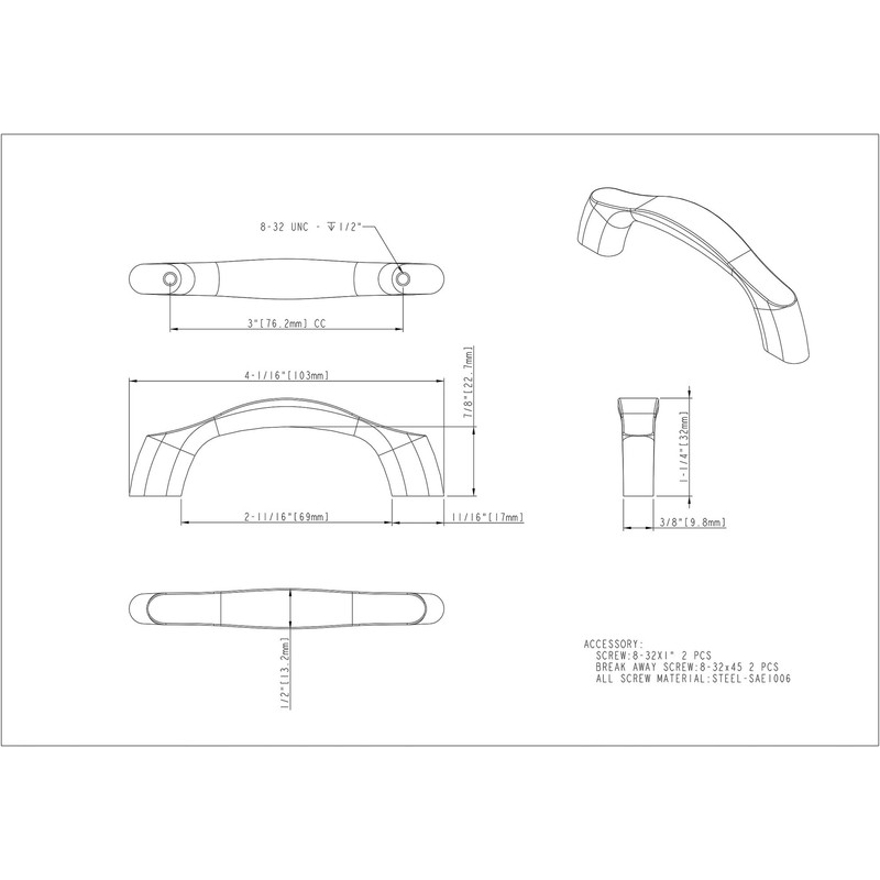 Aiden 4-1/16" Overall Length Cabinet pull 993-3SN