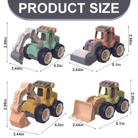 Prmape Set of 5 Construction Vehicles Toys, 4 Pieces Toy Car Excavator Toy with Screwdriver, Baby Toy Car Set for Children from 1-5 Years