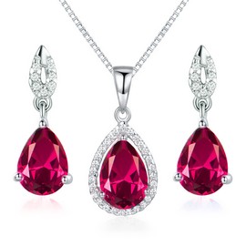 Jewellery Set 925 Silver Women's Chain Earring Necklace Pendant Stud Earrings Drop Elegant with Birthstone Gift Packaging 40 + 5 cm Chain Length Gifts for Party/Anniversary/Birthday, Sterling Silver