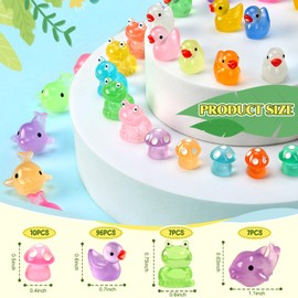120 Pcs Luminous Mini Resin Ducks Glow in The Dark Animals Duck Frog Dolphin Mushroom 4 Combination Sets for Garden Miniature Figure Landscape Aquarium Hide and Seek Prank Dollhouse Decor