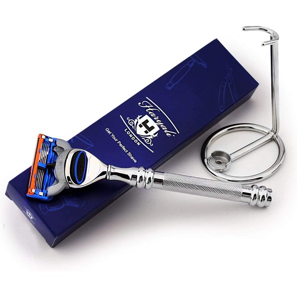 Designer Stainless Steel Compatible Shaving Razor and Stainless Steel Stand