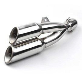 Sparkmods Dual Slip-on Exhaust Muffler for Motorcycle, Cafe Racer, Honda Ruckus, Fit 2'', 1-3/4", 1-1/2", or 1-3/8" Exhaust Pipe (Chrome) (Silver)