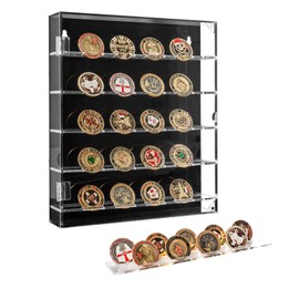 Cokritsm Challenge Coin Display Case, 5 Rows Military Challenge Coin Display Box With Removable Shelves and Magnetic Door, Coin Box fits 45 Military Medals,Keepsake Coins, Medals, Pins, Badges