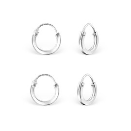 DTPsilver - Women's Small Hoop Earrings 925 Sterling Silver Set Pairs 2 - Thickness 2 mm - Diameter 10 mm, Sterling Silver, No Gemstone