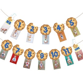Cookies Milk Monthly Photo Banner, Cookies and Monster Theme Baby 12 Month Photo Prop Monthly Milestone Bunting Garland 1st Birthday Party Decoration