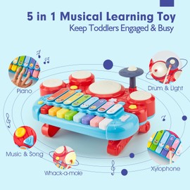 Baby Musical Toys, 3 in 1 Piano Keyboard Xylophone Drum Set for 1 Year Old Girls Toys, Learning Toys for Toddlers 1-3, Baby Piano 18 Months - 1 2 3 4 Year Old Girl Toys Birthday Gift