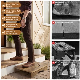 Y&M One Step Stool for Adults & Seniors, Waterproof HDPE Bedside Support Step Stool with Non-Slip Foot, 3.5" Heavy Duty Bed Step for High Beds, Bedroom, Office, Kitchen, Living Room – Light Brown