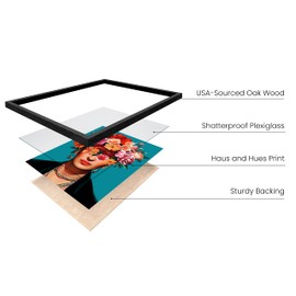 HAUS AND HUES Frida Kahlo, Mexican Art - Diego Rivera Frameable Prints, Female Empowerment Gifts, Flowers Wall Art (Black Frame, 12x16)