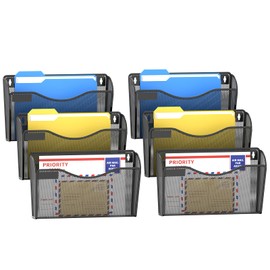samstar 6 Pack Mesh Wall Mounted File Holder Metal Wall File Pocket Mail Organizer for Office/Home(with Label Panel)