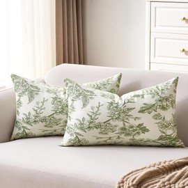 KWLET Sage Green Floral Pillow Covers 12 x 20 Inch Lumbar Pillowcase Chinoiserie Flowers Oblong Decor Throw Pillow Covers Plant Decorative Cushion Cases for Couch Bed