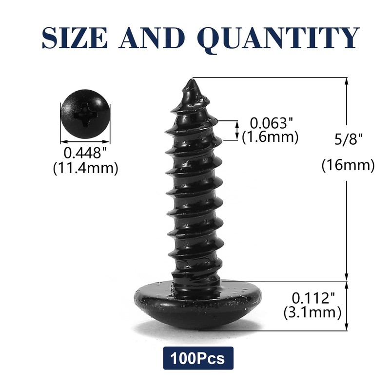 #10 x 5/8" Wood Screw 100Pcs Truss Head Phillips 18-8