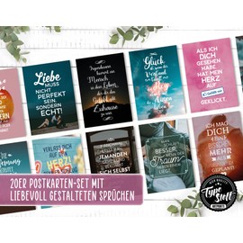 TypeStoff® 20 Pack Postcard Saver Set - Life is Life - A6 - 20 Different Designs with Sayings, Quotes and Aphorisms