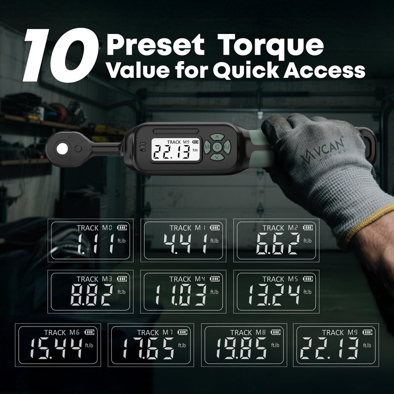 1/4 Torque Wrench Digital(1.1-22.2Ft.Lb) ±2 % Accuracy Digital Torque Wrench