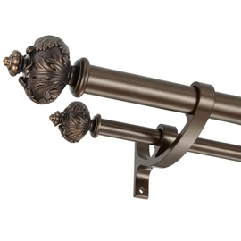Lwiiom Heavy Duty Double Curtain Rod with Palm Leaves Finials and Aluminum Bouquet Brackets,Double Curtain Rods for Windows 72 to 144 Inches,1 Inch Front, 5/8 Inch Back Double Rods,Dark Bronze