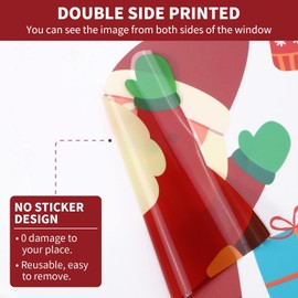 Vinsani 9 Sheets Christmas Window Stickers Double Side Printed Reusable PVC Door Wall Window Clings Xmas Santa Snowflake Reindeer Glass Decals for Christmas Holiday Decorations - Dasher