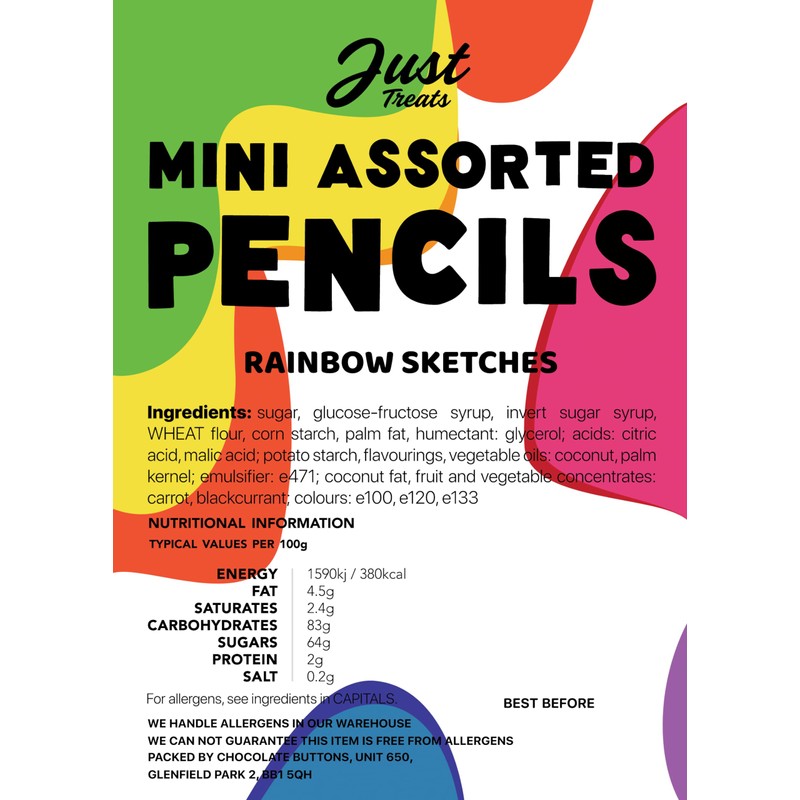 Just Treats Mini Assorted Pencils (500g Share Bag)