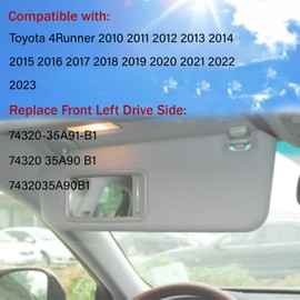 Piodelo 74320-35A91-B1 Sun Visor Driver Side Front Left with Vanity Mirror Fit for Toyota 4Runner 2010-2023, Replaces 74320 35A90 B1, 7432035A90B1- Gray