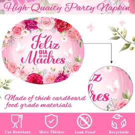 Feliz Dia De Las Madres Plates 50pcs,Happy Mother's Day Spainish Party Decoration,Mothers Day Pink Floral Oval Disposable Paper Plates for Best Mom Ever Party Supplies,11.6 x 9.4 Inch
