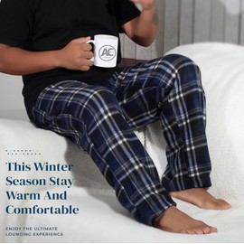 Active Club Men's Fleece Pajama Pants - Plaid Pajama Pants - Lounge Pants with Pockets - Sleepwear (Navy/White, Medium)