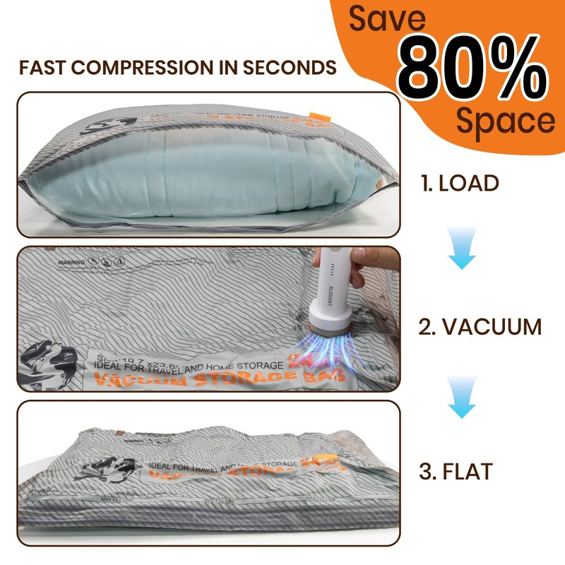 Travel Vacuum Bags with Cordless Pump, Reusable 11-Pack 4 Sizes