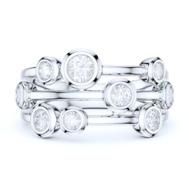 PRSTANI 9mm Wide Solid Sterling Silver Triplex Row Bubble Cocktail Ring Round Bezel Set Genuine Moissanite Wedding Band (3.5)