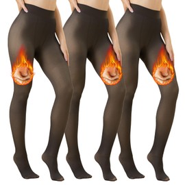 Vertvie 3 Pairs Fleece Lined Tights for Women Thermal Pantyhose Fake Translucent Winter Warm Tights Thick Leggings (300g-Thick Fleece,Black Sheer*3,Large-X-Large)