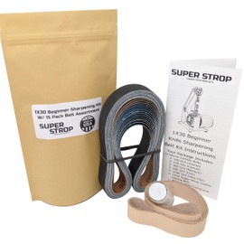 1X30 Super Strop Beginner Knife Sharpening Kit With 15 Pack Sanding Assortment and Leather Honing Belt - Detailed Instructions Included