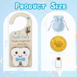 Tooth Fairy Tooth Bag, Tooth Fairy Door Hanger with Tooth Fairy Coin, Money Slot, Keepsake Bottle, Velvet Pouch, Tooth Fairy Box - Encouragement Gift for Boys and Girls Losing Teeth