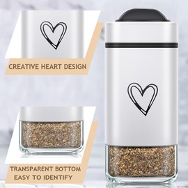 Salz- und Pfefferstreuer-Set mit verstellbaren Ausgießlöchern, niedliches Herzmuster, Salz-Pfefferstreuer mit transparentem Glasboden, nachfüllbarer Salzstreuer, perfekt für Küchenhelfer, Kochtisch,