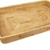 Rattan Tray Tabletop Organization Hand Woven Snack Storage Basket Multifunctional