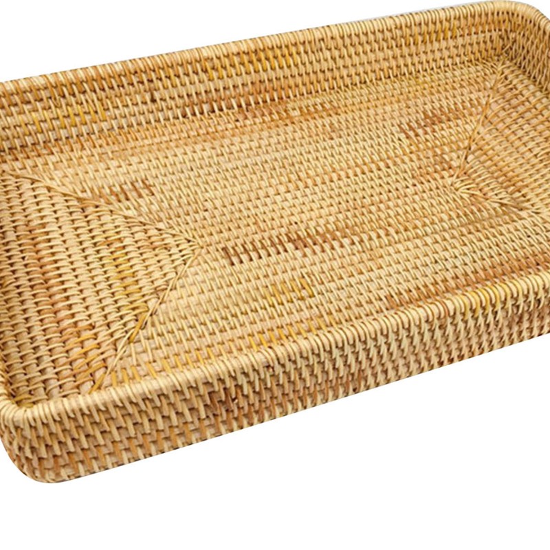 Rattan Tray Tabletop Organization Hand Woven Snack Storage Basket Multifunctional