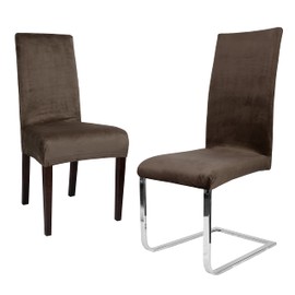 BEAUTEX Set of 2 Lea Chair Covers, Elastic Plain Stretch Covers Made of Velvet Microfibre, Choice of Colours (Brown)