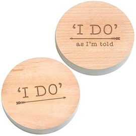 Pair of Grey Wooden Coasters - "I DO' 'I DO as I'm told" Design - Wooden Husband And Wife Coasters/Funny Wedding Gifts For Bride And Groom/Funny Quote Coasters/Joke Wedding Gifts Under 10 Pounds