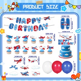 NOVBAUB Airplane Birthday Party Decorations - 49PCS Airplane Themed Party Decorations with Banners Balloons Cupcake Toppers Hanging Swirls Plane Birthday Decorations for Kids Boys Girls Party