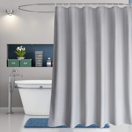 EurCross Waffle Weave Pattern Gray Extra Long Fabric Shower Curtain 96 inch, Heavyweight, Water-Repellent Bathroom Shower Curtain, Long Size 72 inch Wide by 96 inch Long